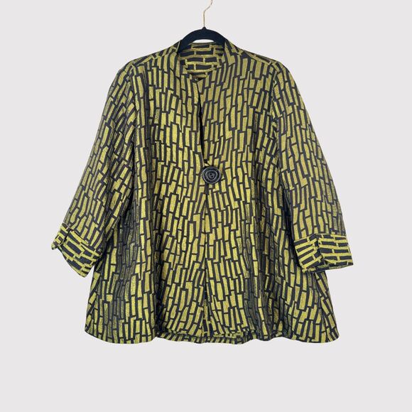 Saint Gil Womens Jacket Green Abstract Jacquard One Button 3/4 Sleeve Classic XL - Picture 1 of 12